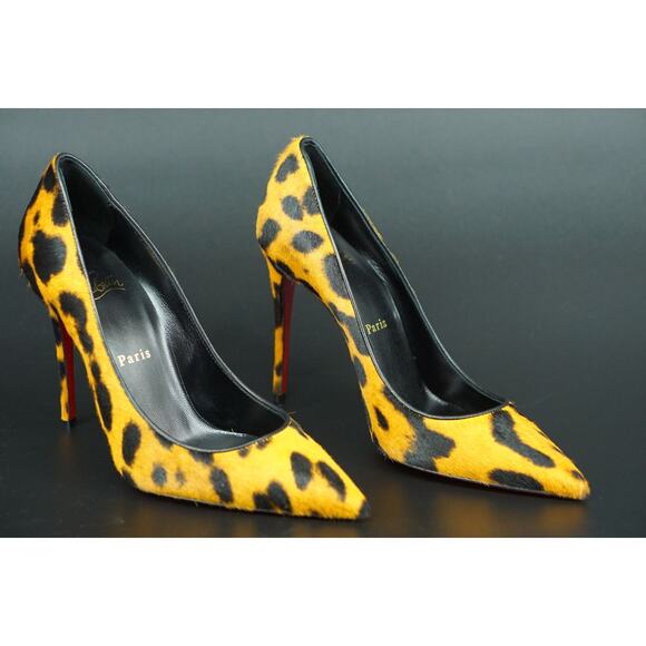 Christian Louboutin Kate 100 Leopard Hair Pointed Toe Pump SZ 37 NIB $995 Orange - Picture 8 of 12